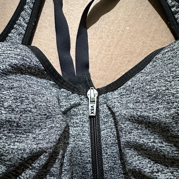 VICTORIAS SECRET SPORT VSX 32C GRAY SPORTS BRA HIGH IMPACT ZIP FRONT BLACK 32 C - Picture 2 of 6